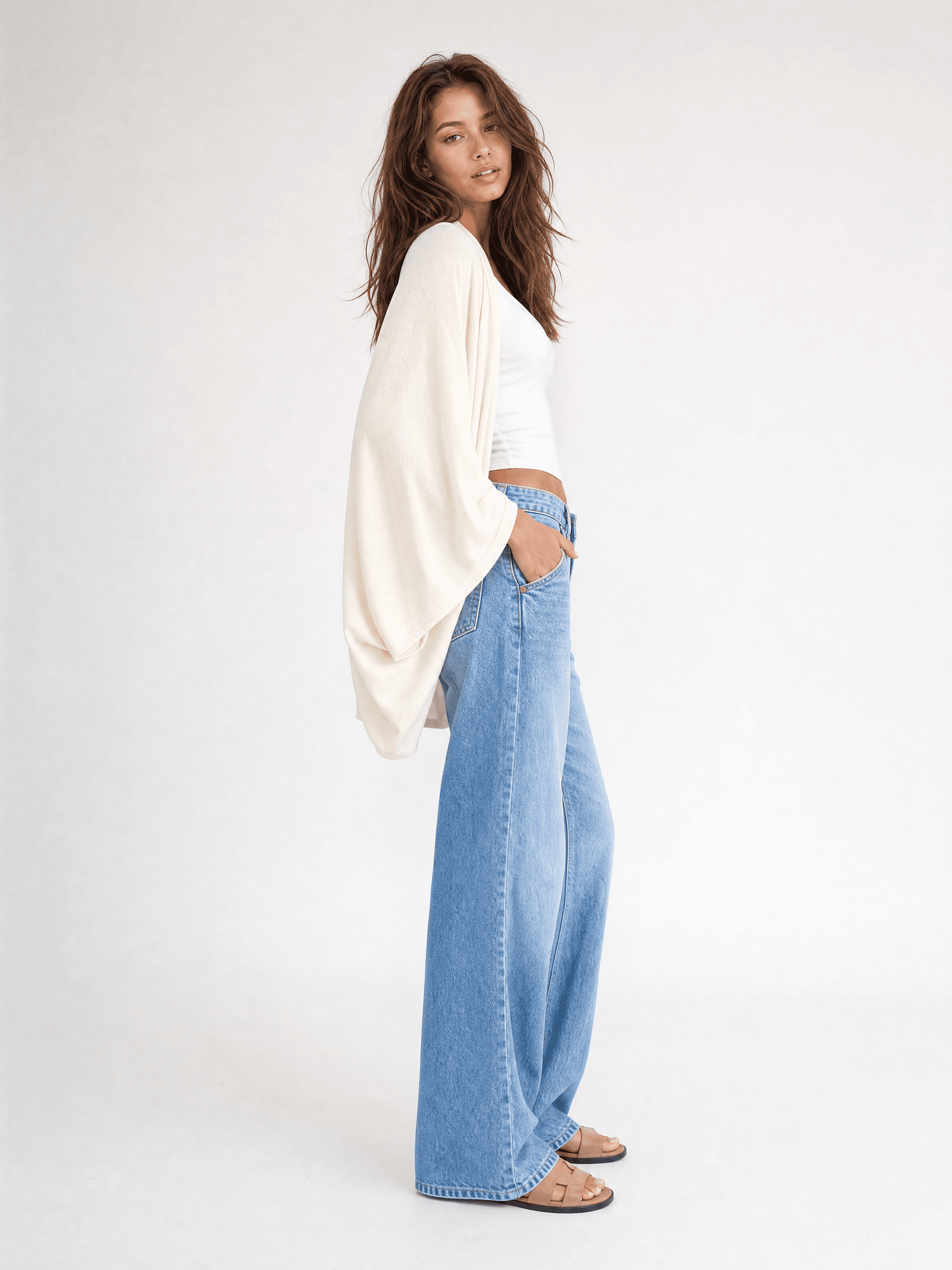 Kimono de bambú color crema Grażynka - widok 2