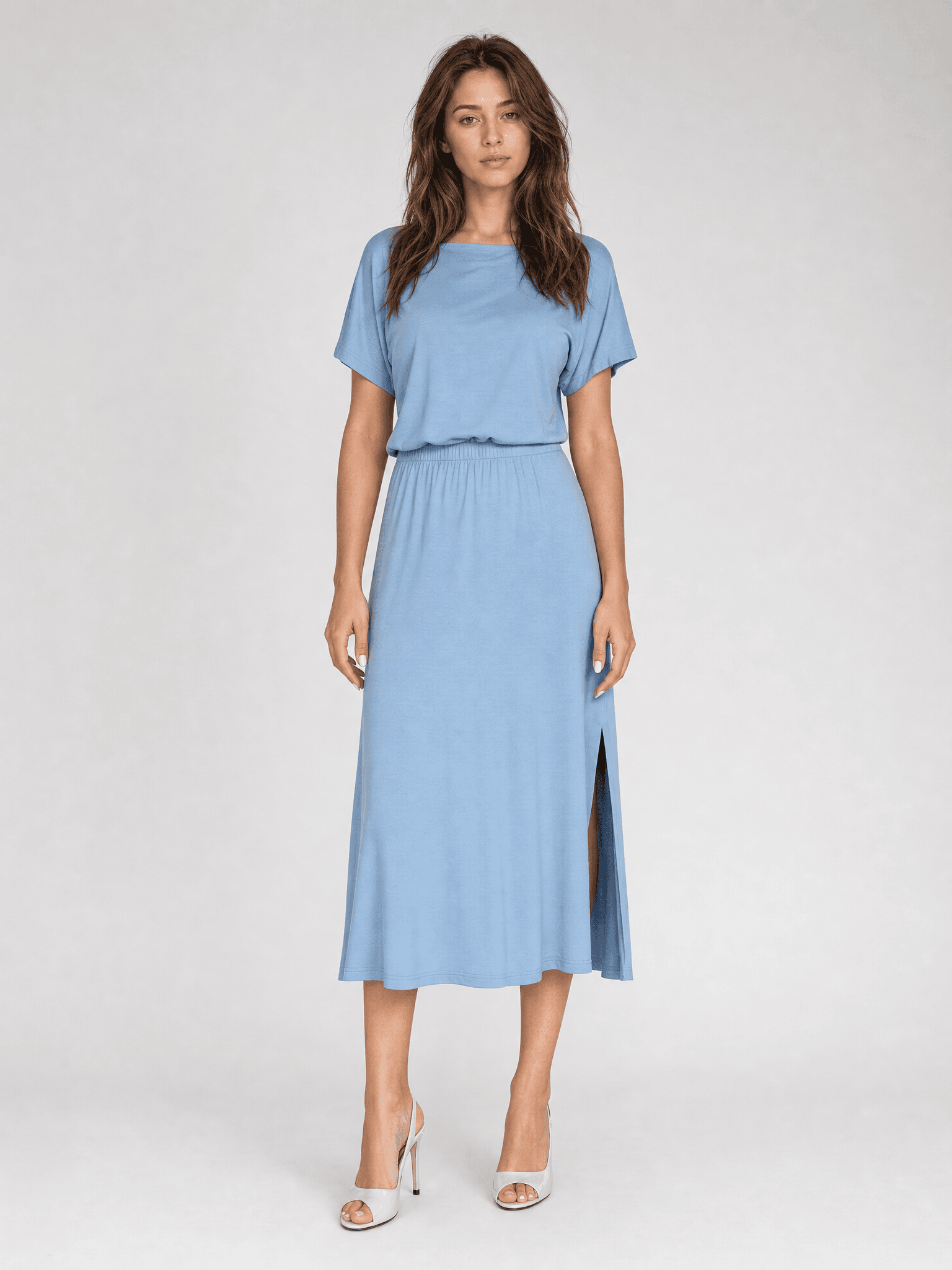 Vestido azul de modal con manga corta Rosa
