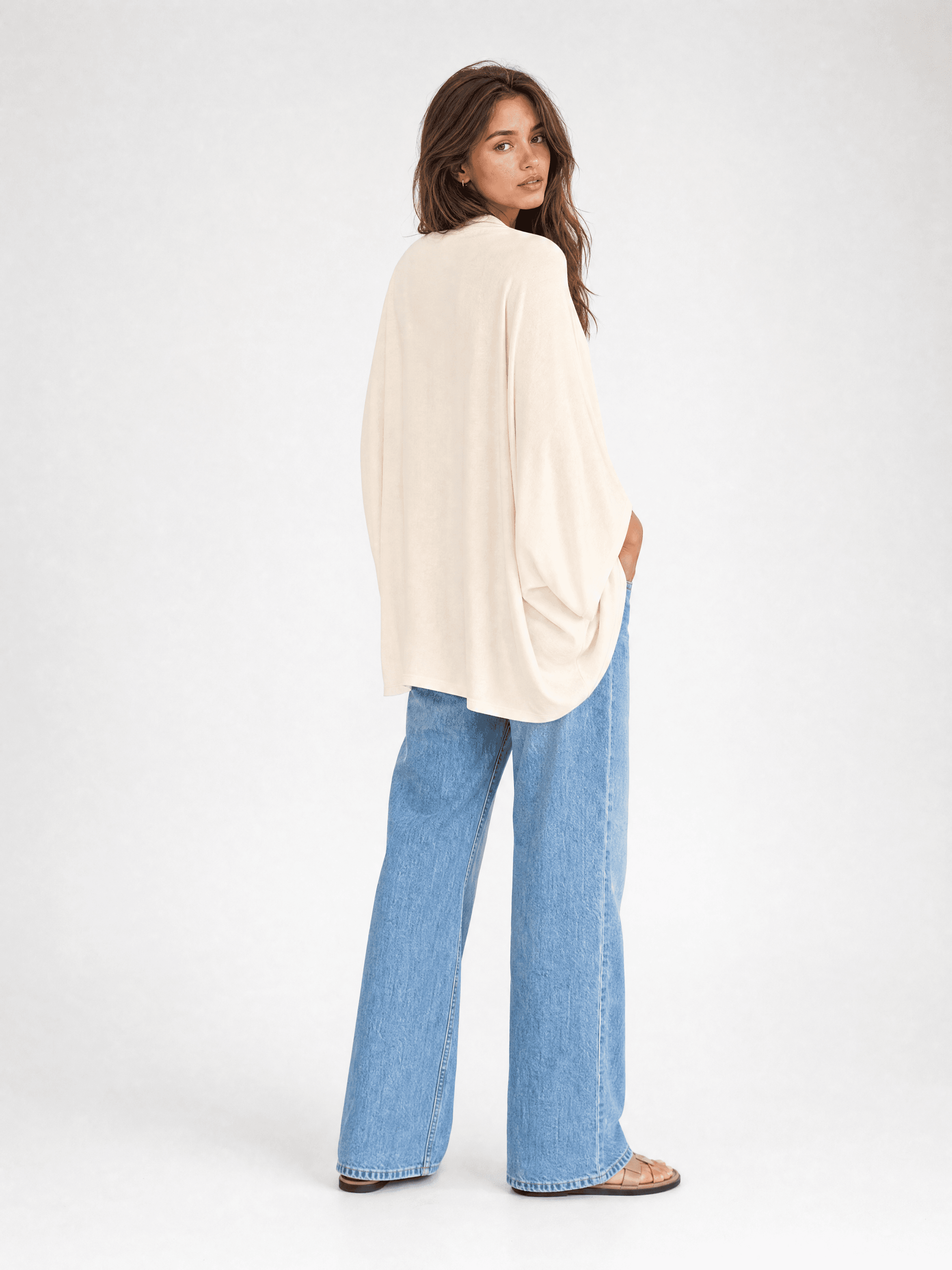 Kimono de bambú color crema Grażynka — foto 4