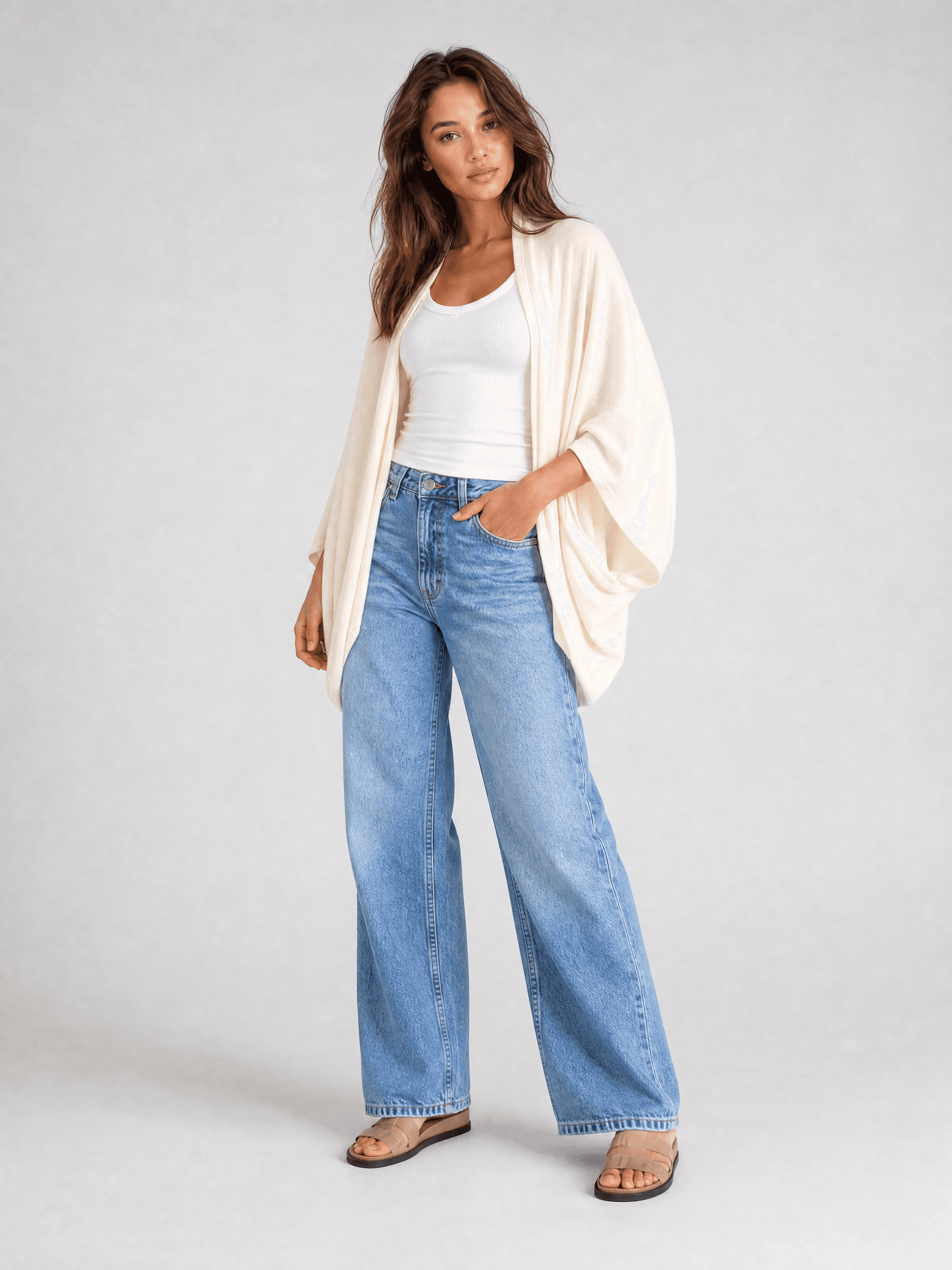 Kimono de bambú color crema Grażynka — foto 3