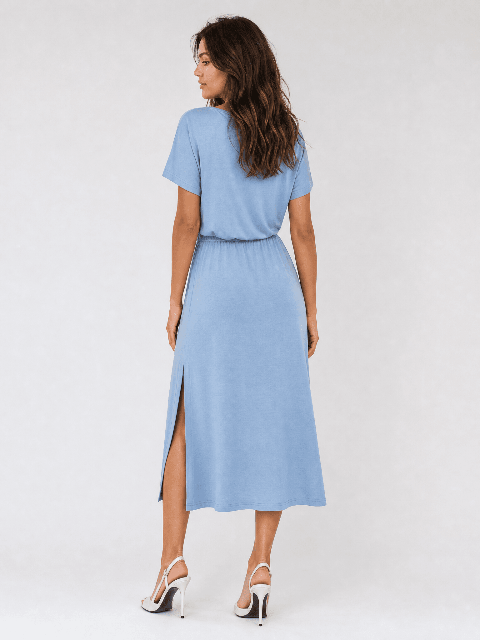 Vestido azul de modal con manga corta Rosa — foto 6