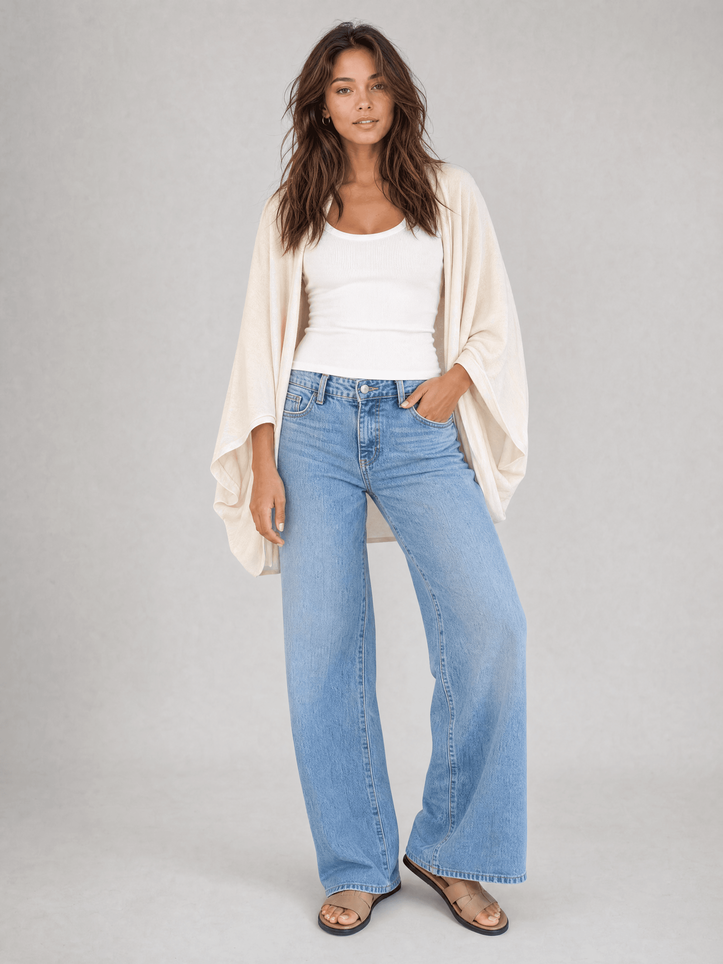 Kimono de bambú color crema Grażynka