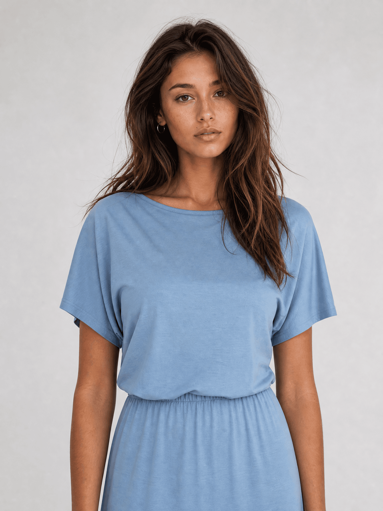 Vestido azul de modal con manga corta Rosa — foto 8