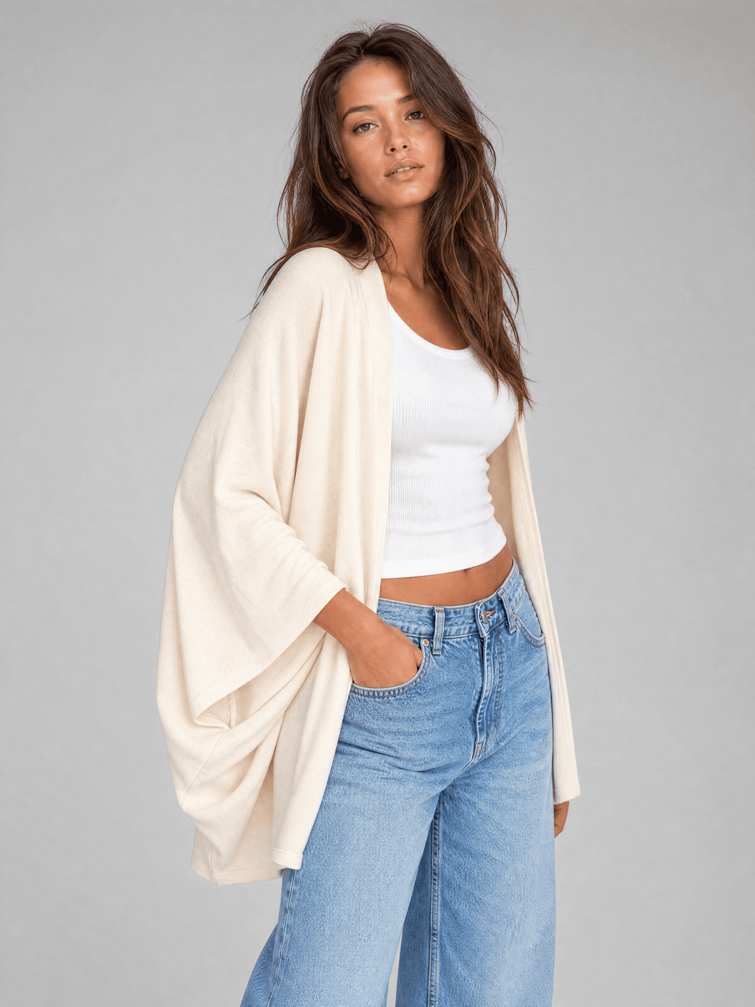 Kimono de bambú color crema Grażynka — foto 6