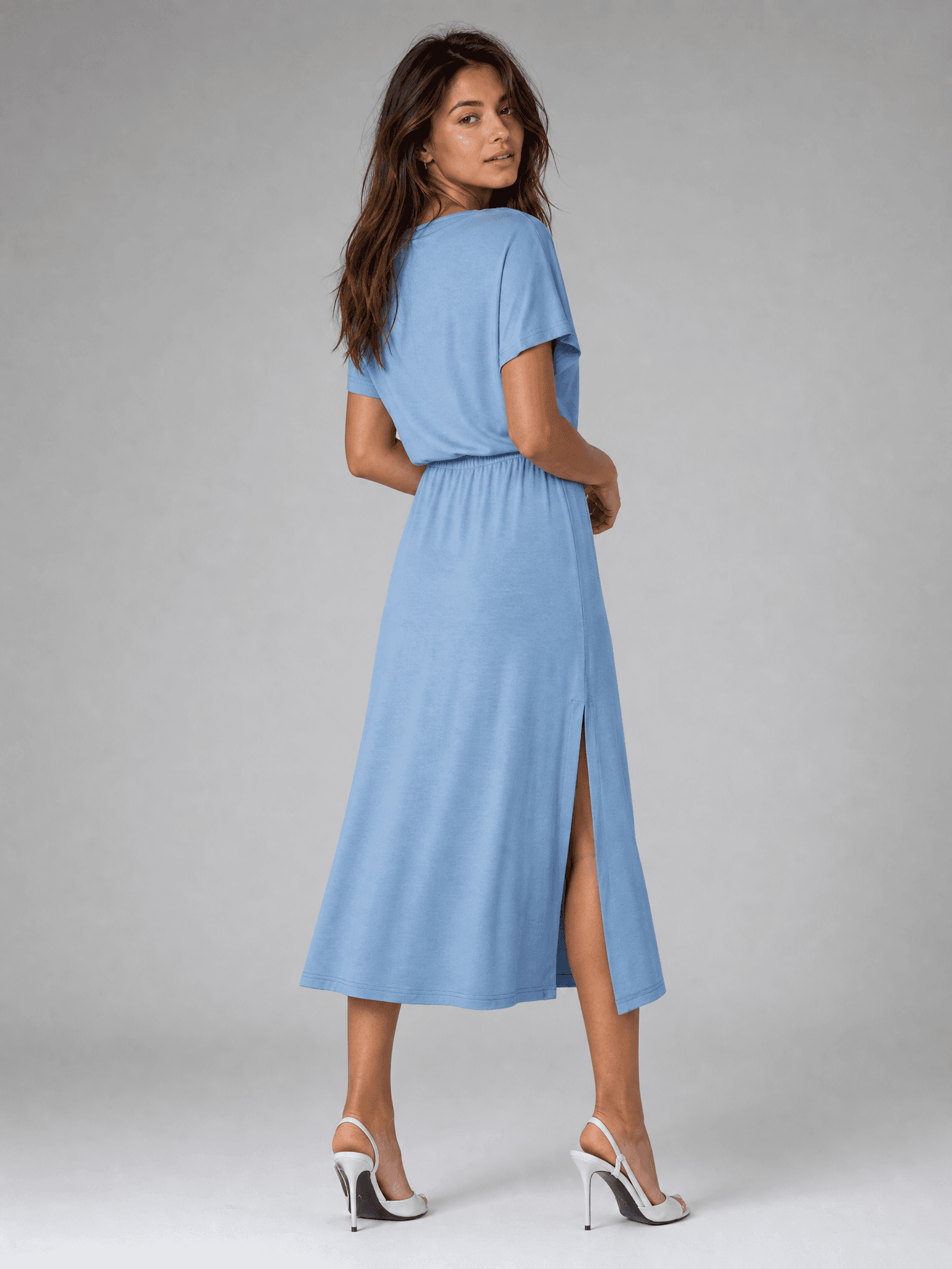 Vestido azul de modal con manga corta Rosa — foto 4