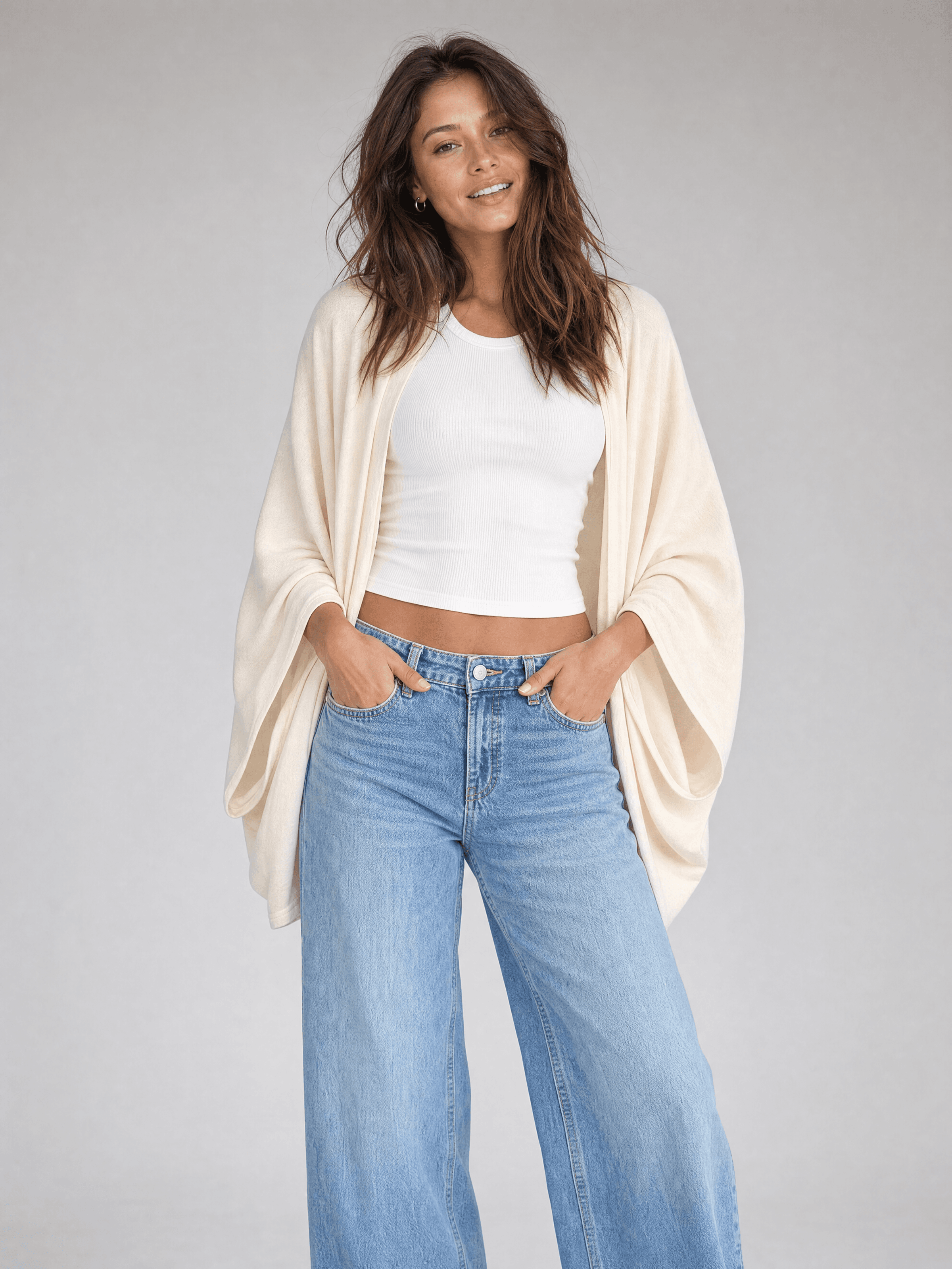 Kimono de bambú color crema Grażynka — foto 5