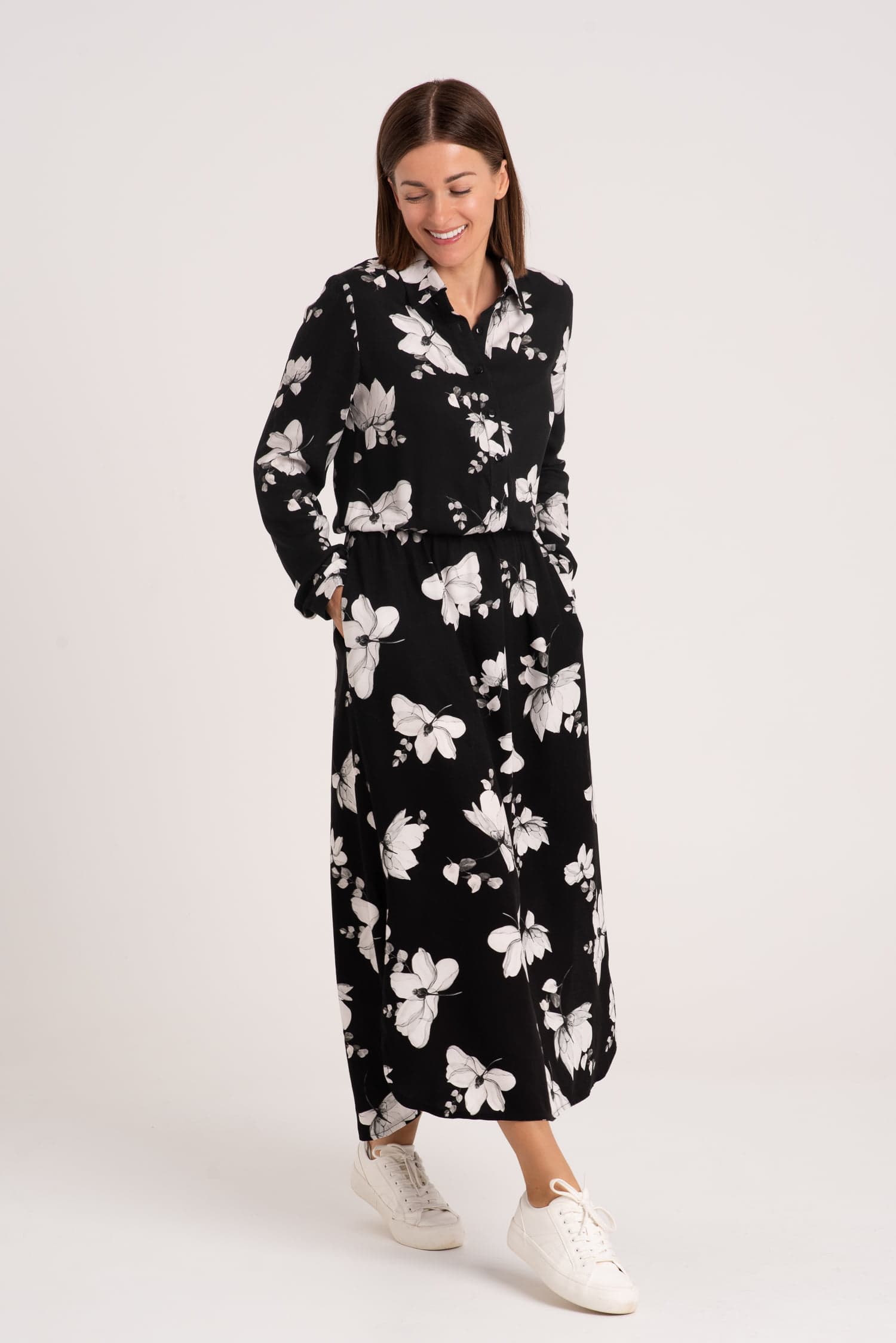 Czarna sukienka koszulowa z wiskozy NONAME