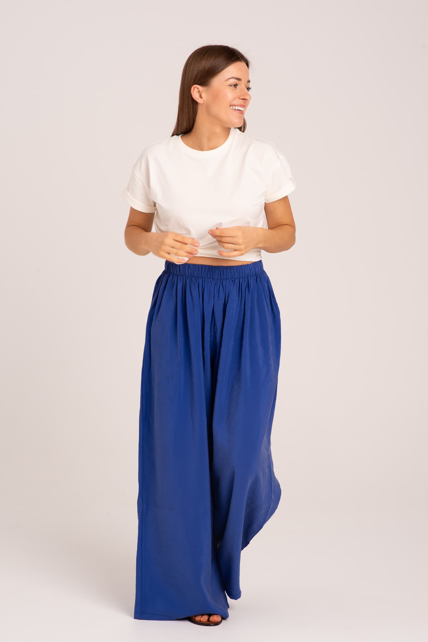 Niebieskie szerokie spodnie z wiskozy Harmony - widok 2