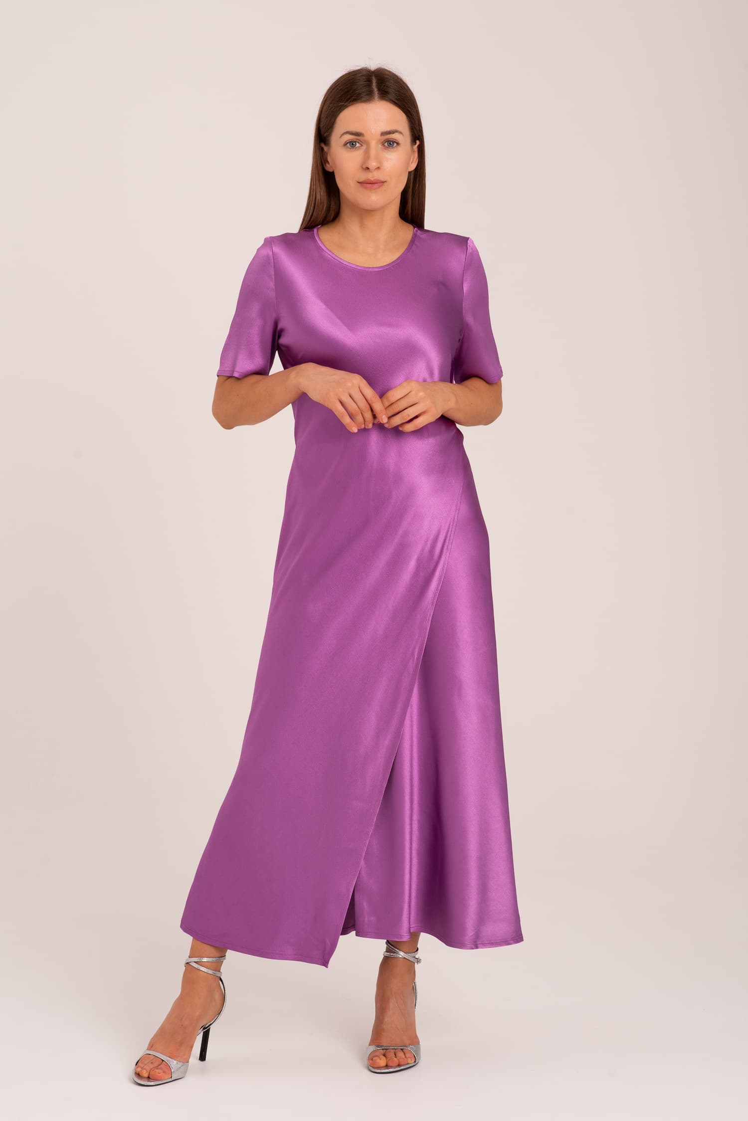 Fioletowa satynowa sukienka  Kate