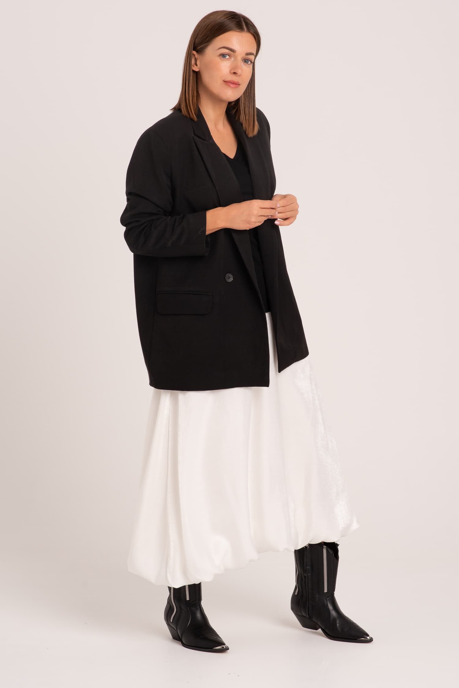 Perłowa spódnica balonowa z połyskującej tkaniny Megan - zdjęcie 3