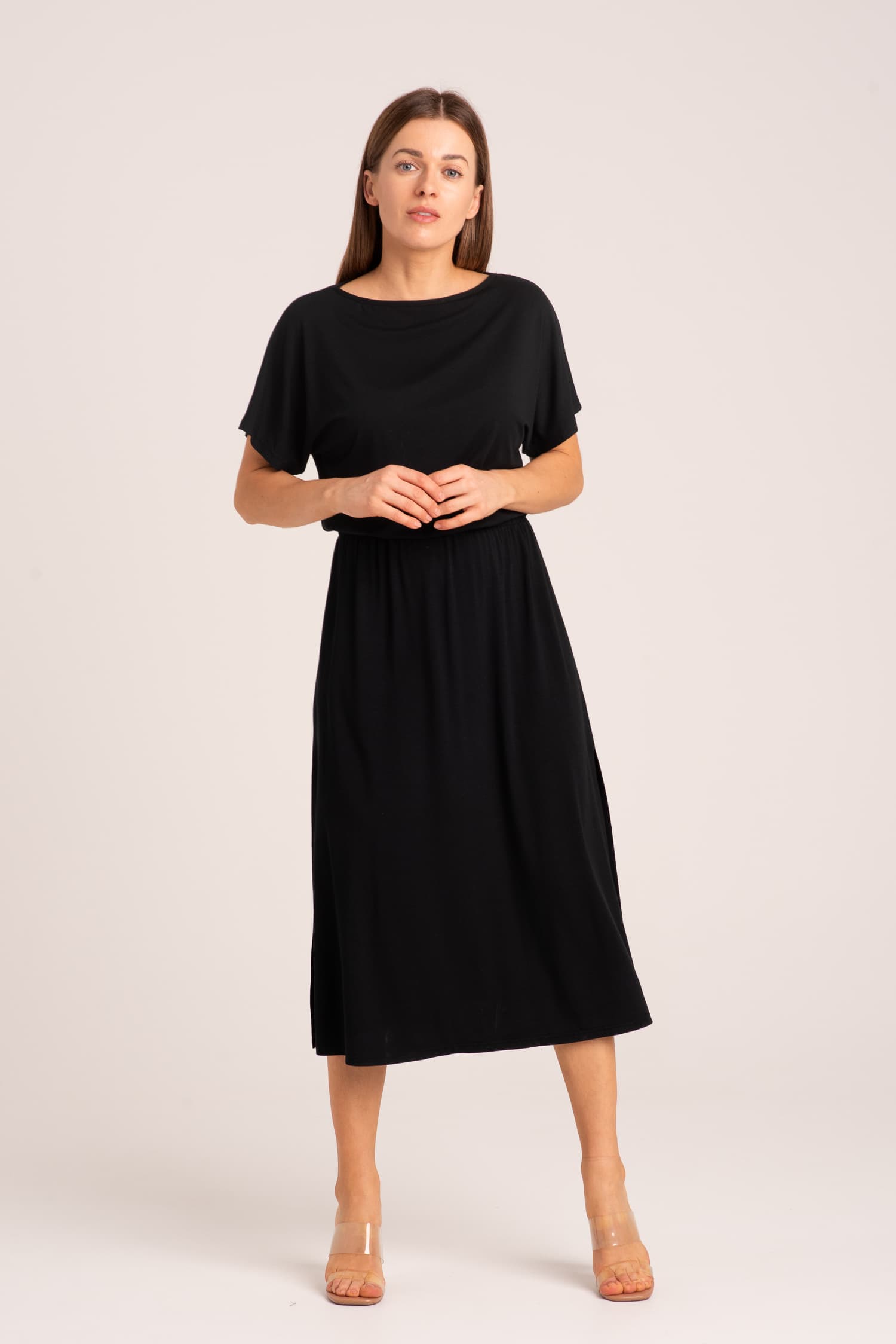 Czarna sukienka z modalu z krótkim rękawem Rosa - widok 2