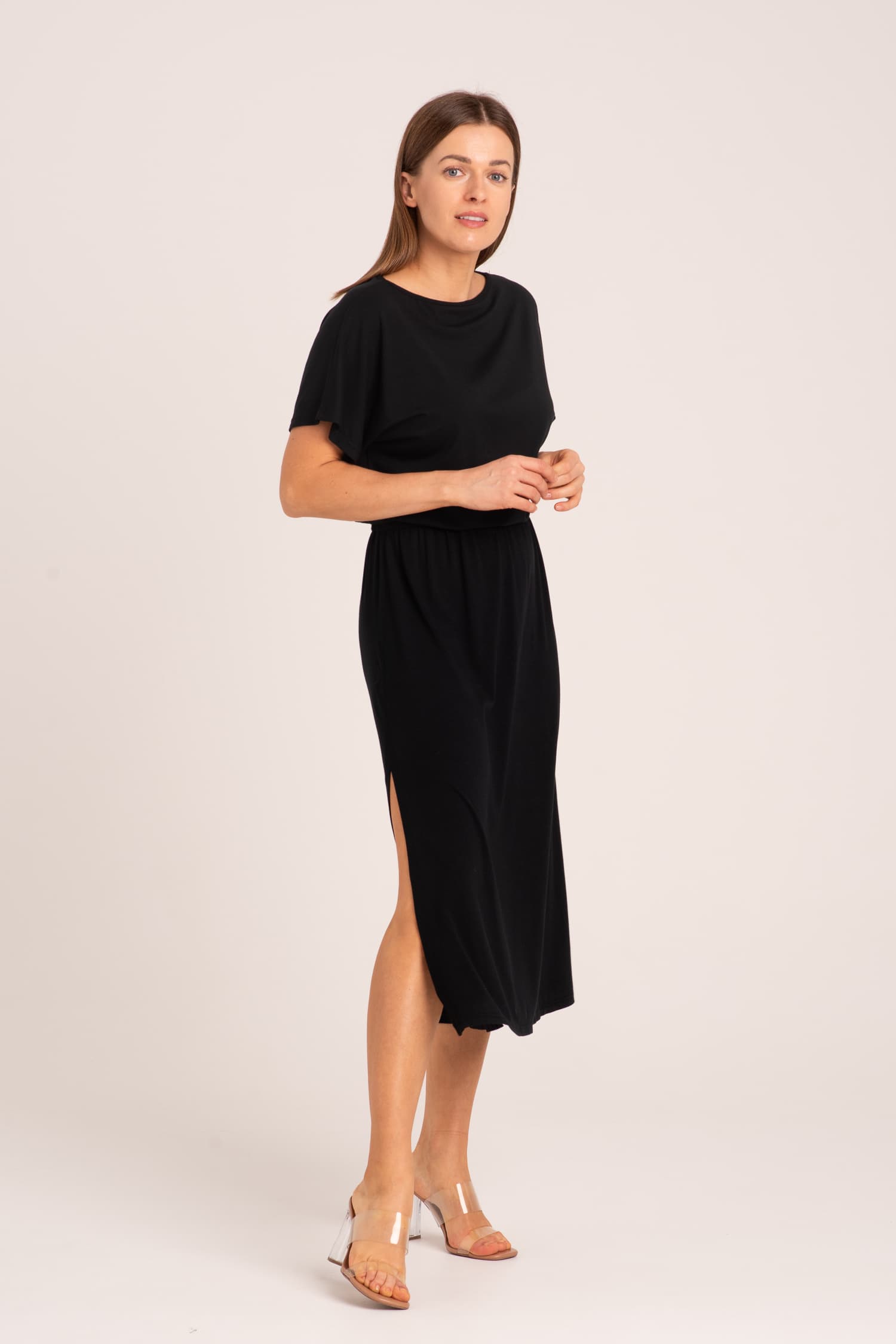 Czarna sukienka z modalu z krótkim rękawem Rosa - zdjęcie 3