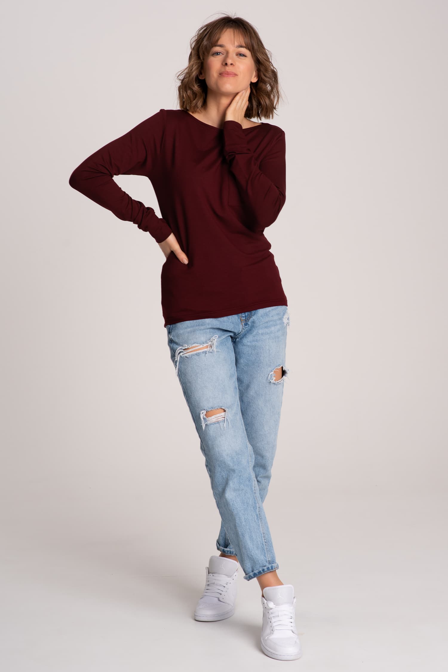 Longsleeve z kieszonką BASIC – bordowy