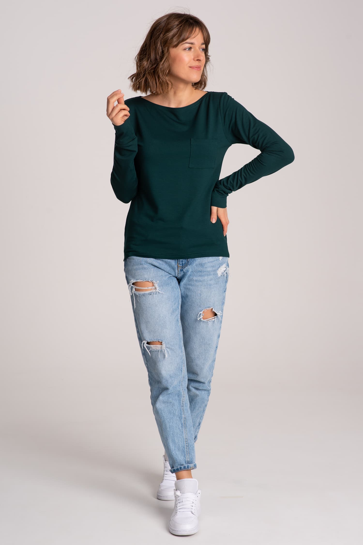 Longsleeve z kieszonką BASIC – butelkowa zieleń