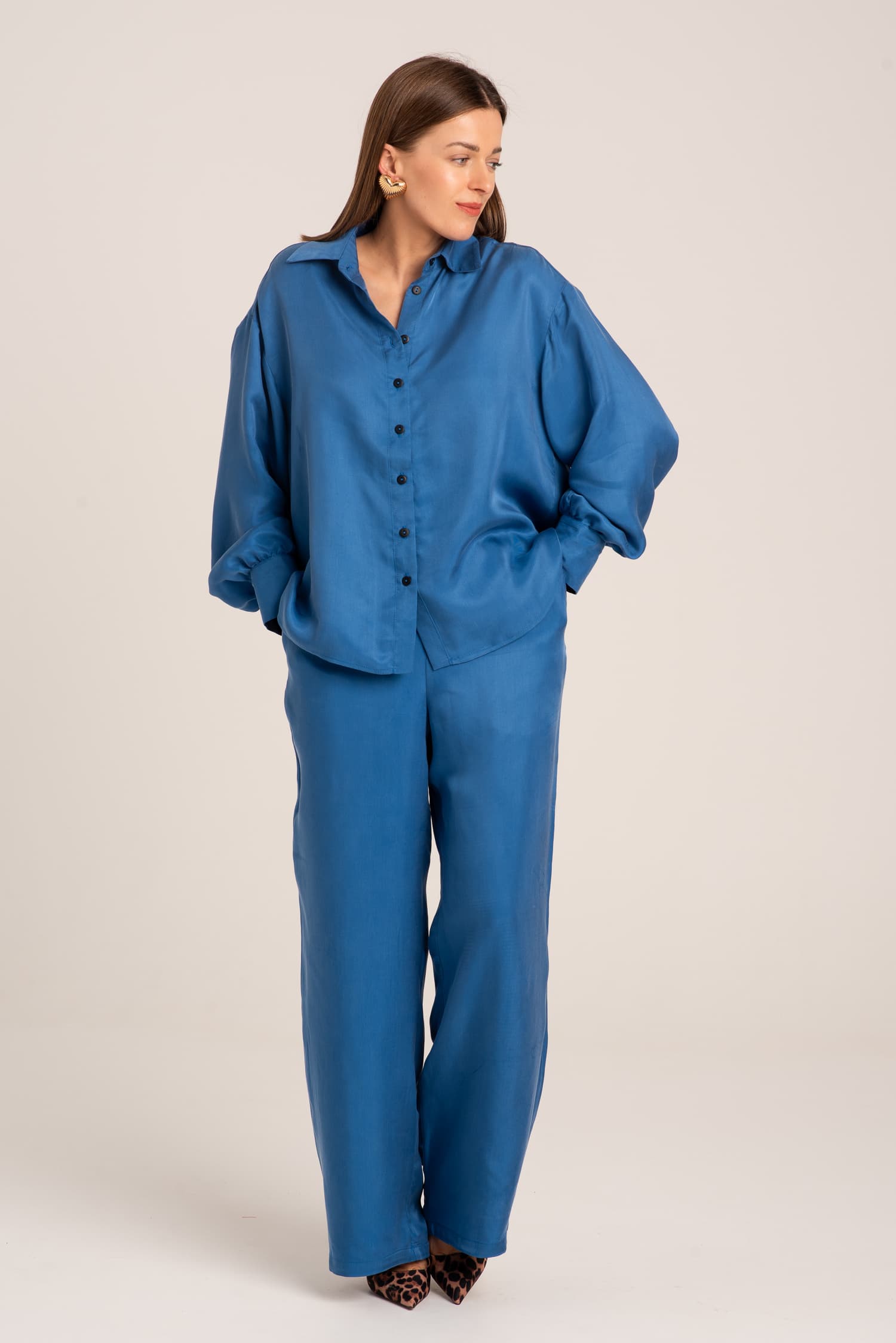 Kobaltowa koszula cupro Aurora