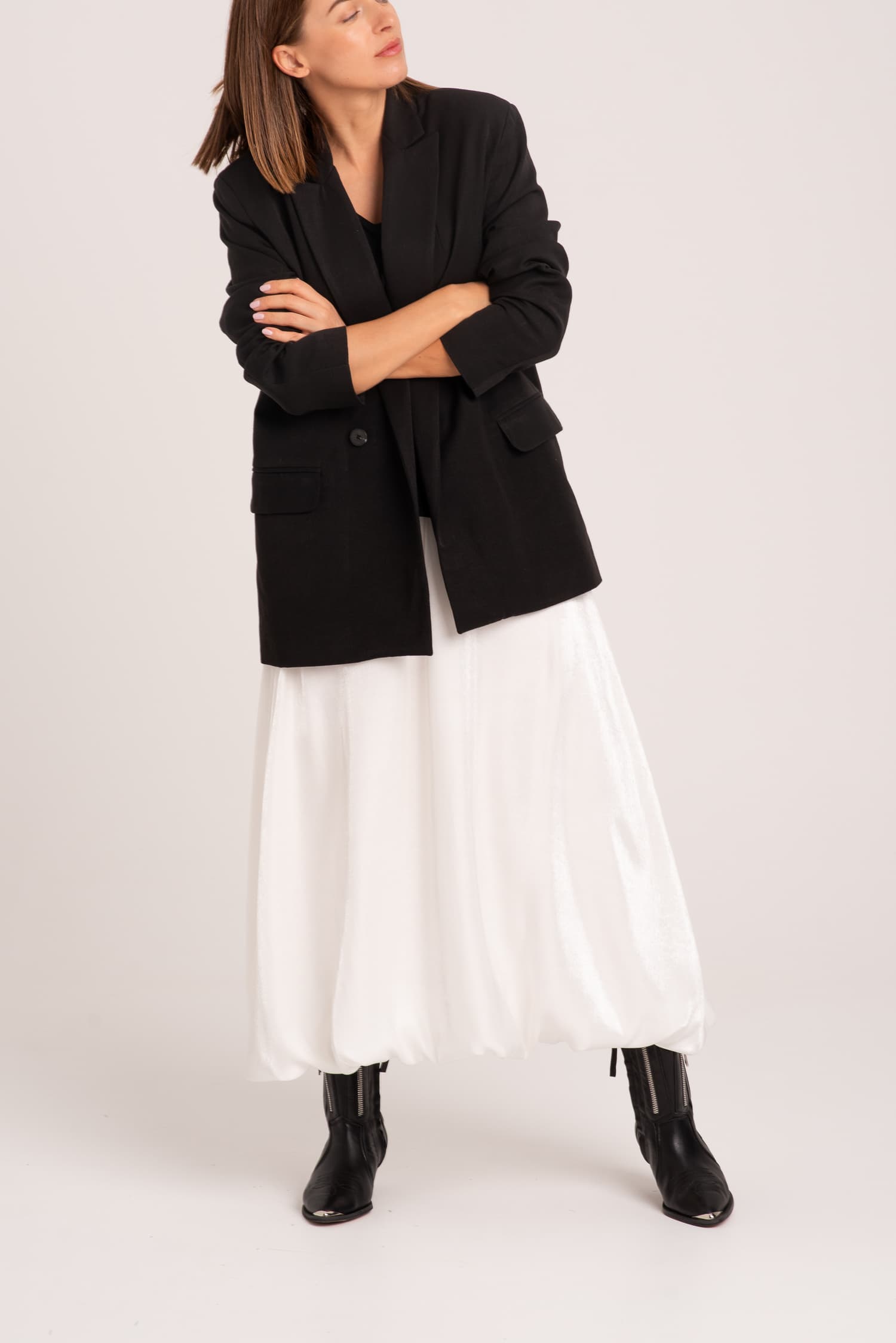 Perłowa spódnica balonowa z połyskującej tkaniny Megan - zdjęcie 5