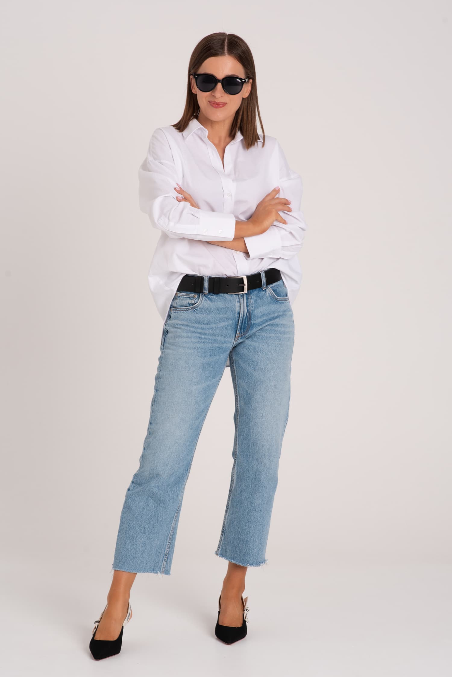 Klasyczny damski czarny pasek skórzany LILA - widok 2