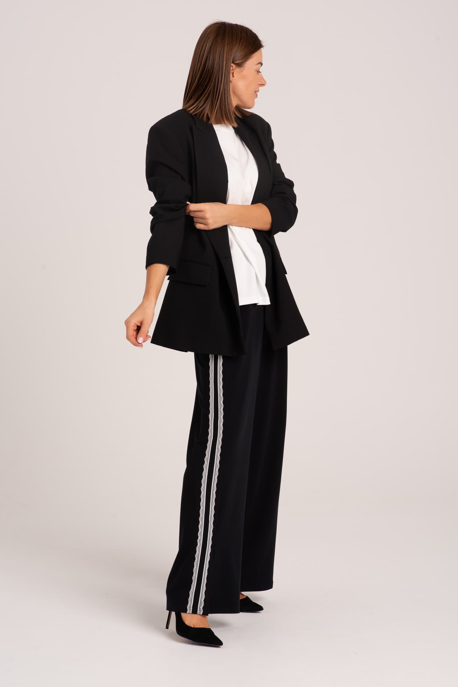 Czarne spodnie z lampasami Brigitte