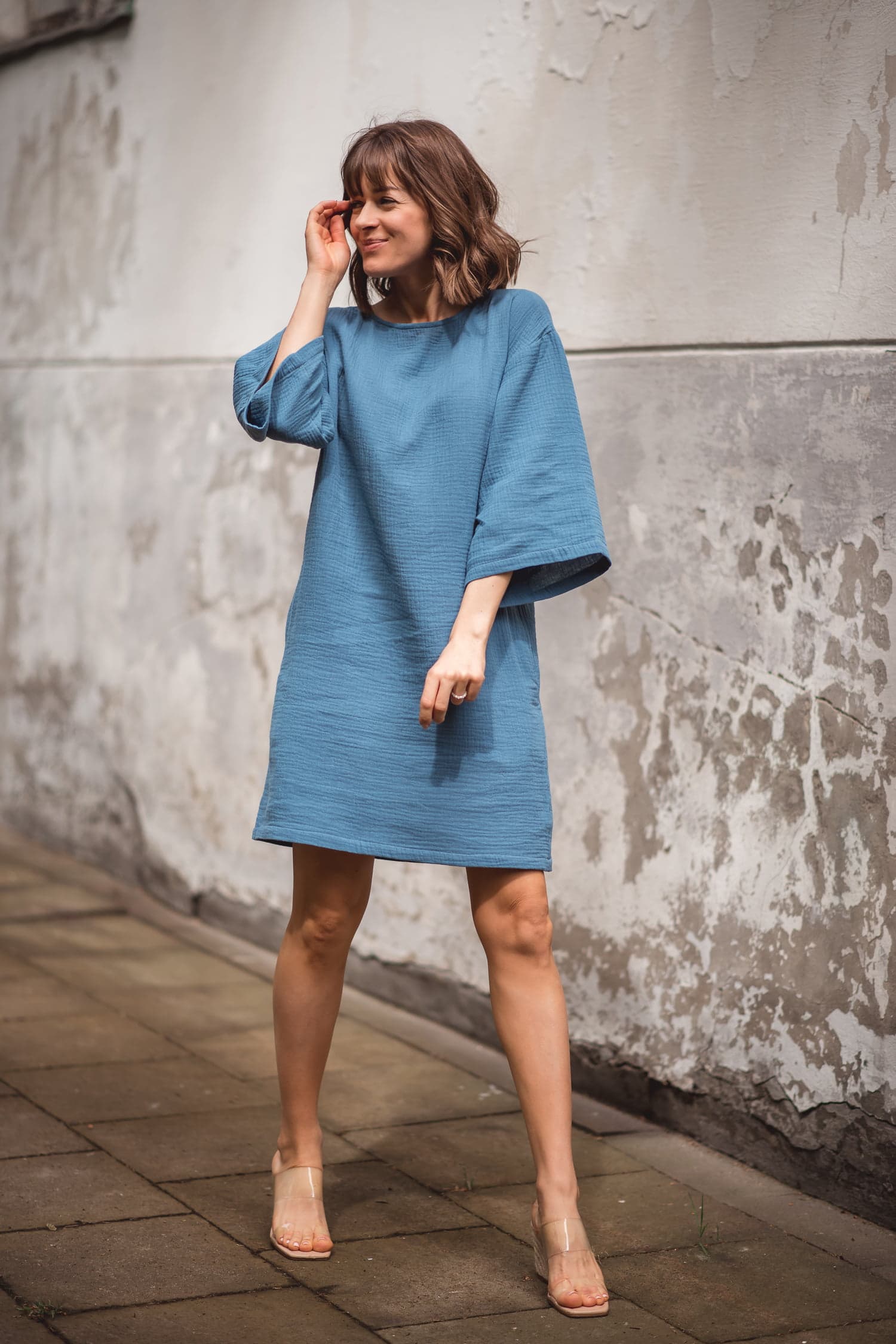 Sukienka muślinowa MAGIC niebieska - zdjęcie 5