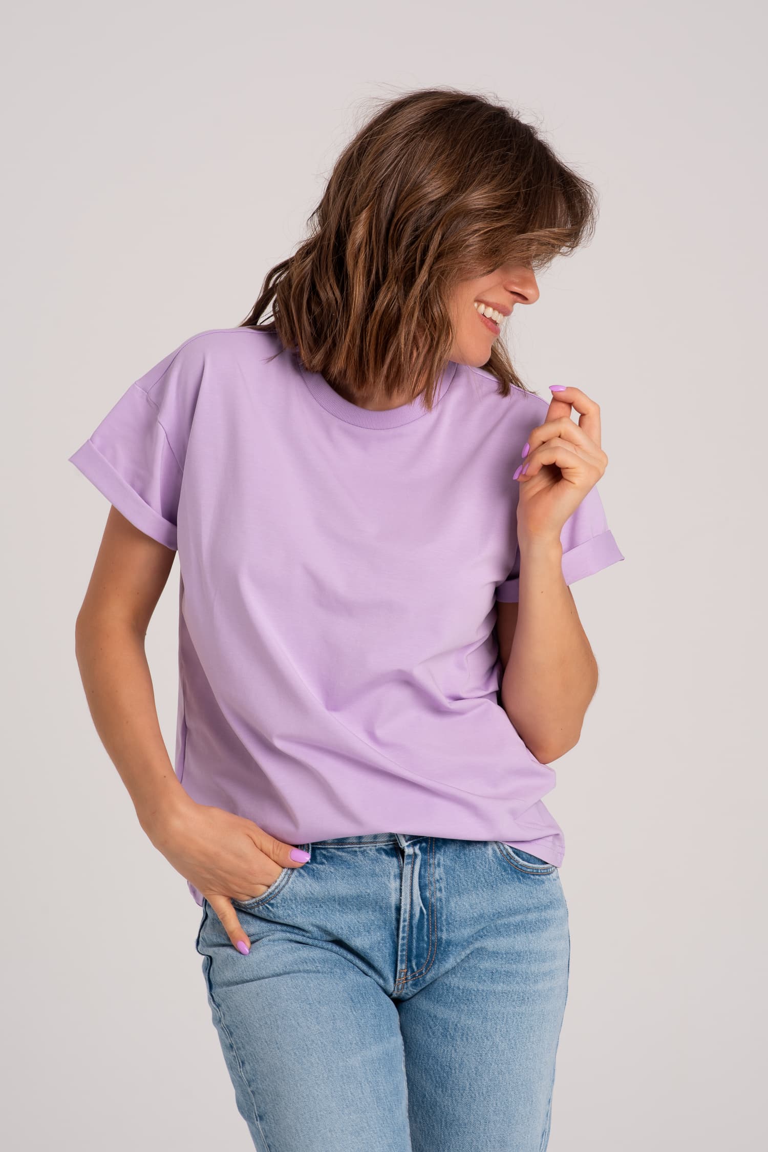 T-shirt klasyczny BASIC – fioletowy - zdjęcie 3