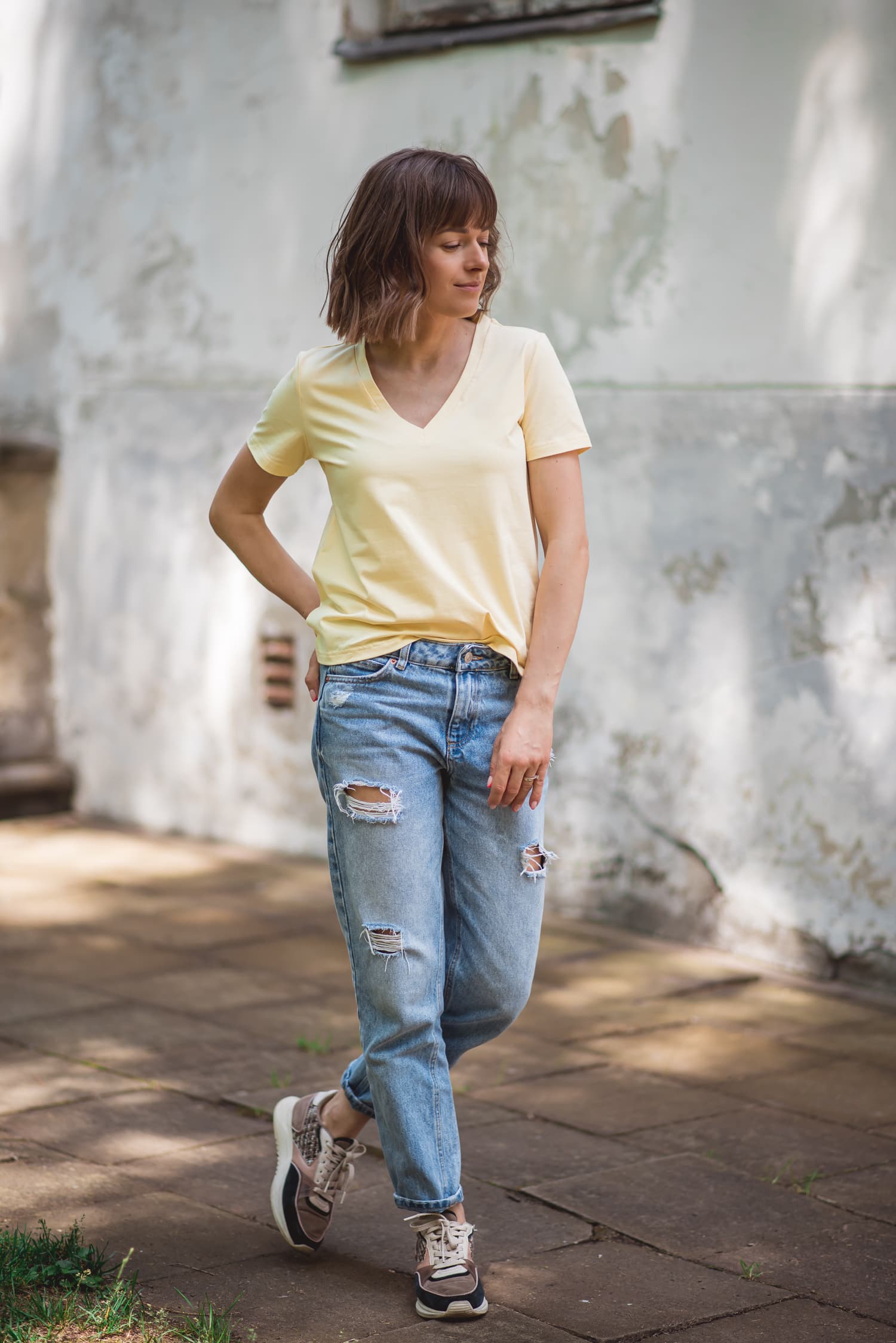 T-shirt BASIC V - Żółty