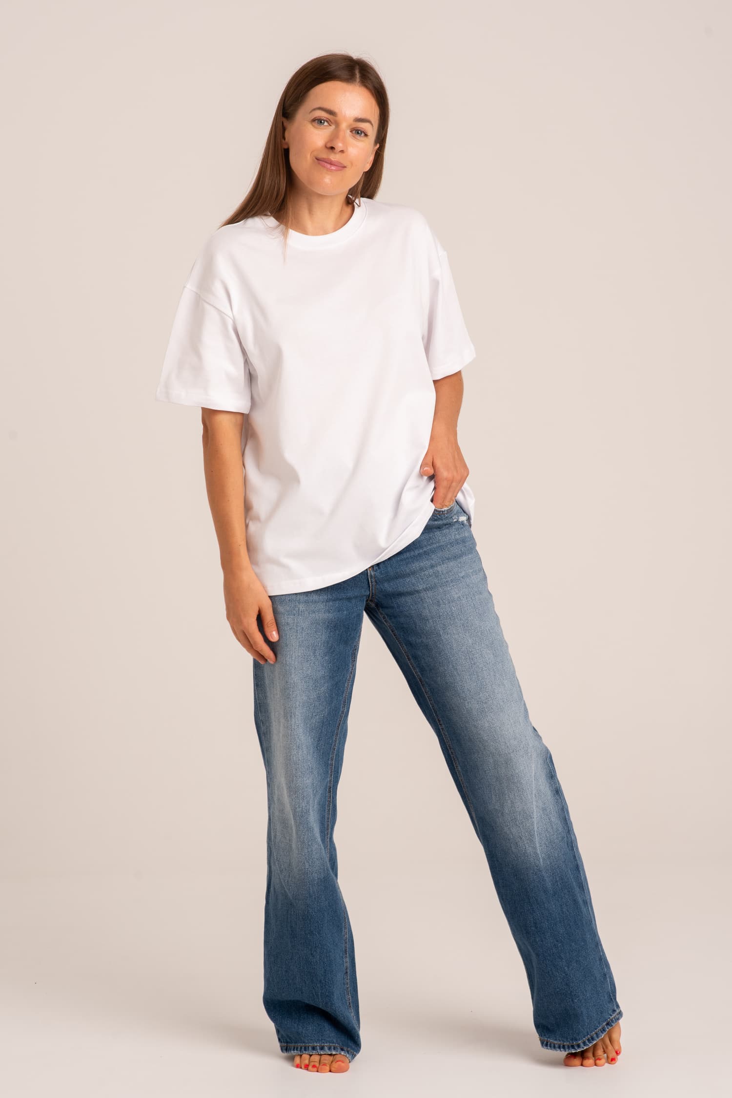 Biały t-shirt damski z grubej bawełny Ina - widok 2