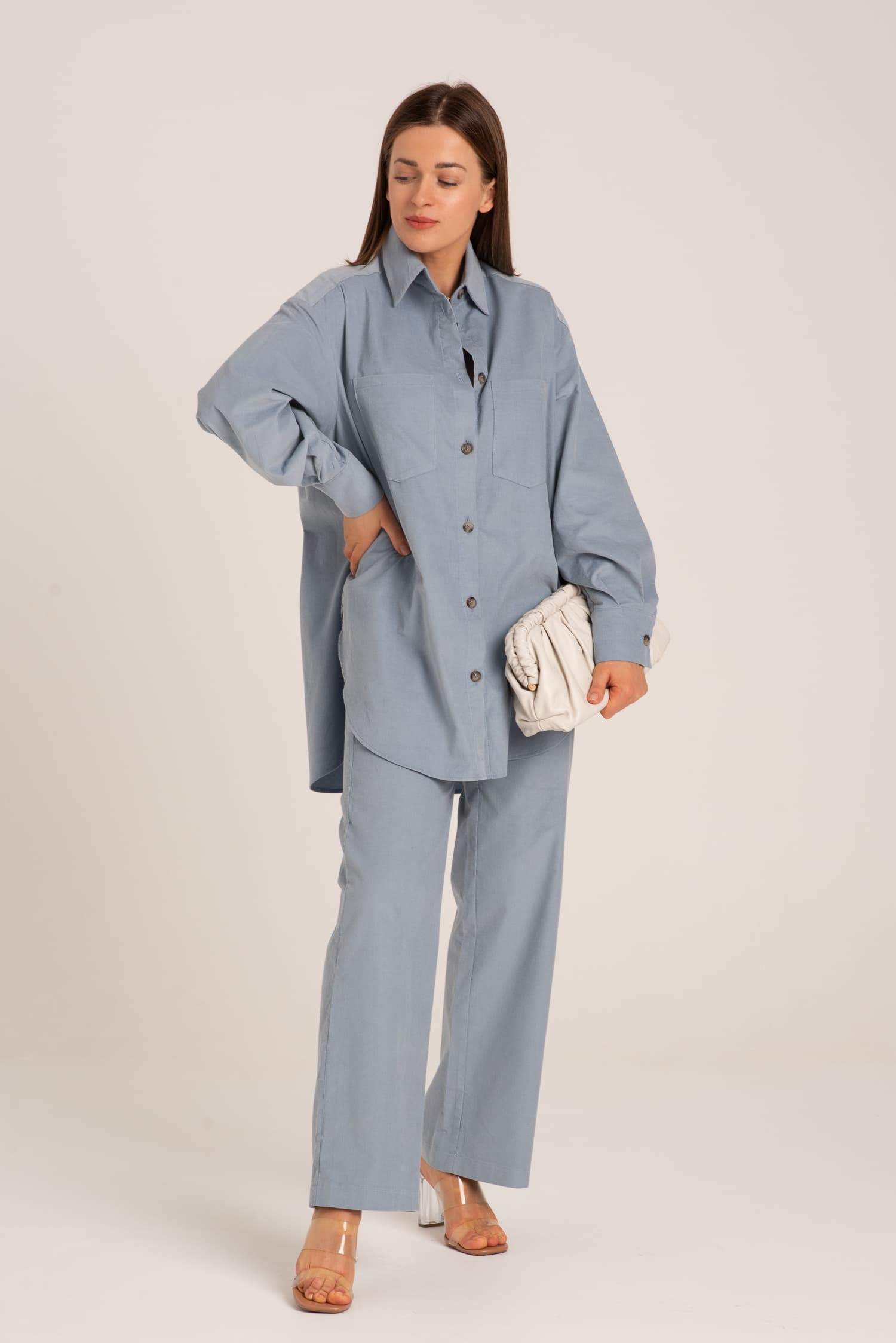 Błękitna koszula sztruksowa Therese - widok 2