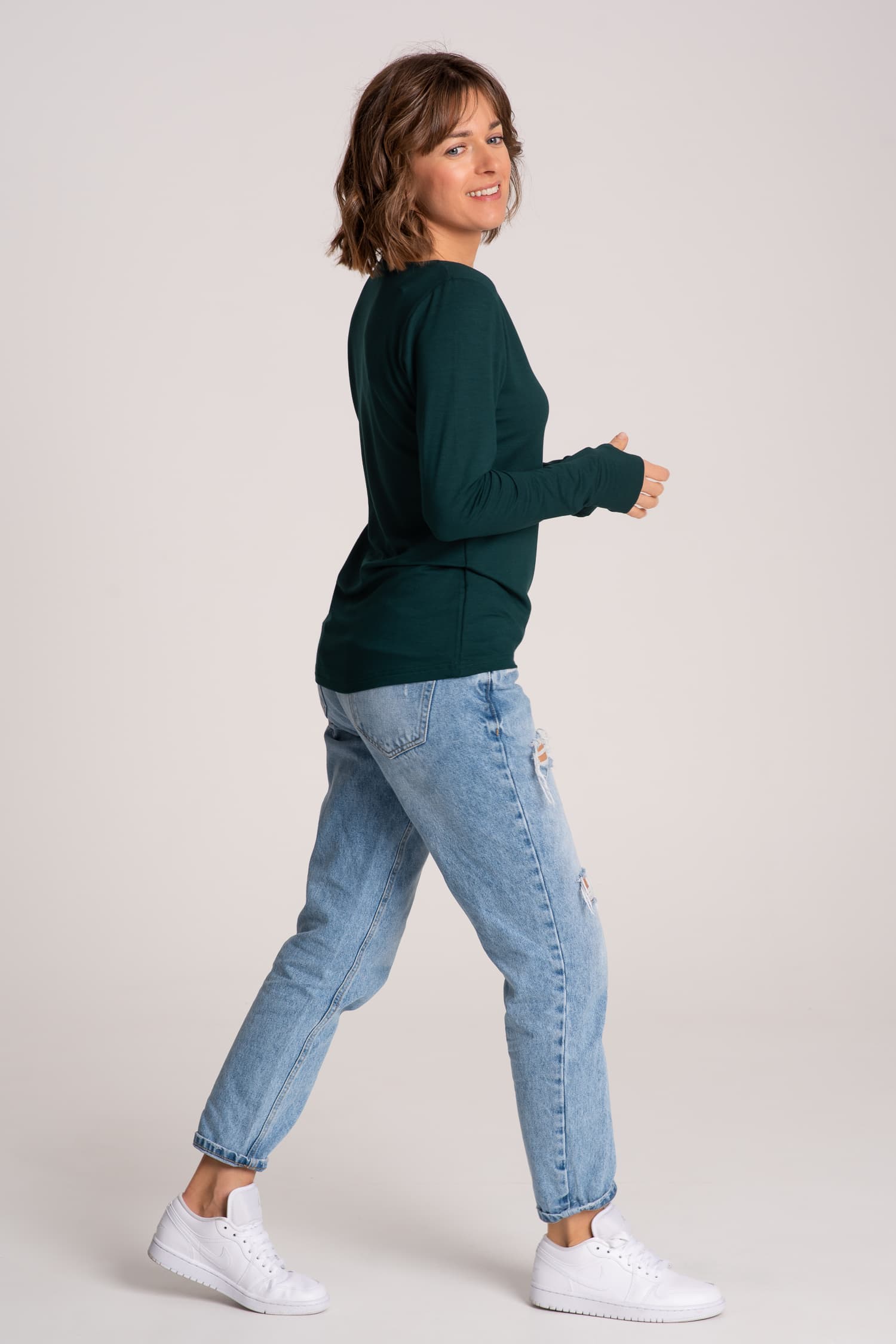 Longsleeve z kieszonką BASIC – butelkowa zieleń — zdjęcie 2