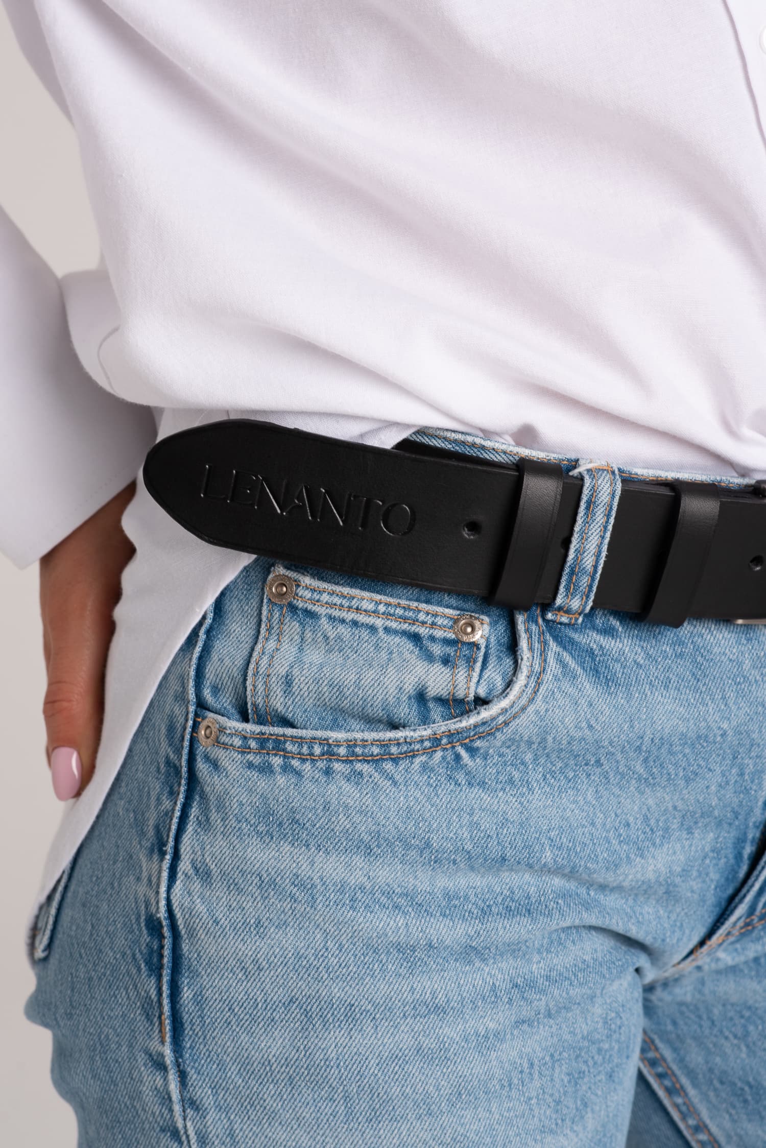 Klasyczny damski czarny pasek skórzany LILA - zdjęcie 3