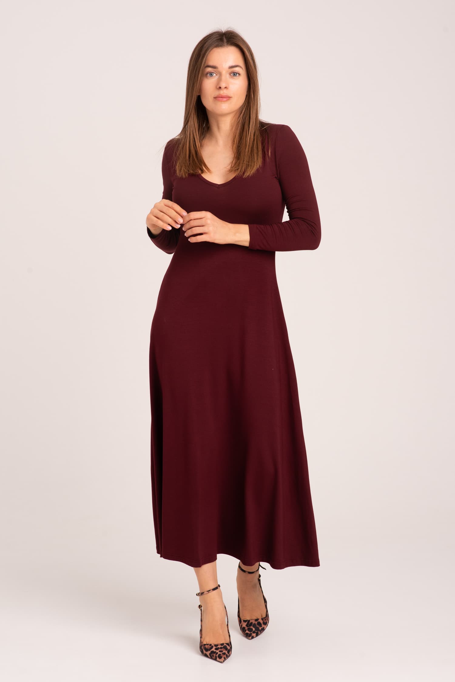Bordowa sukienka z długim rękawem Antonia long - zdjęcie 5