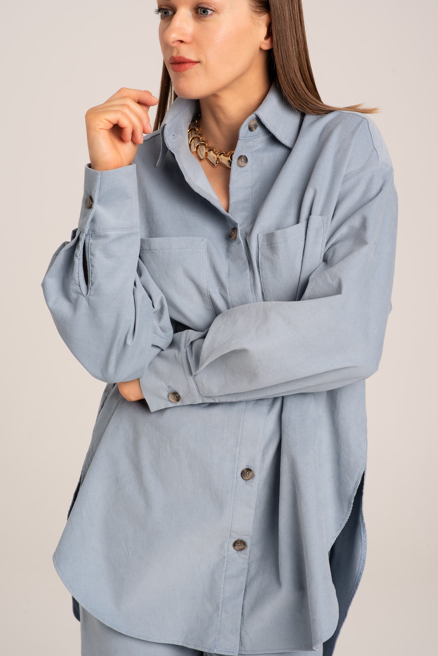 Błękitna koszula sztruksowa Therese - zdjęcie 5