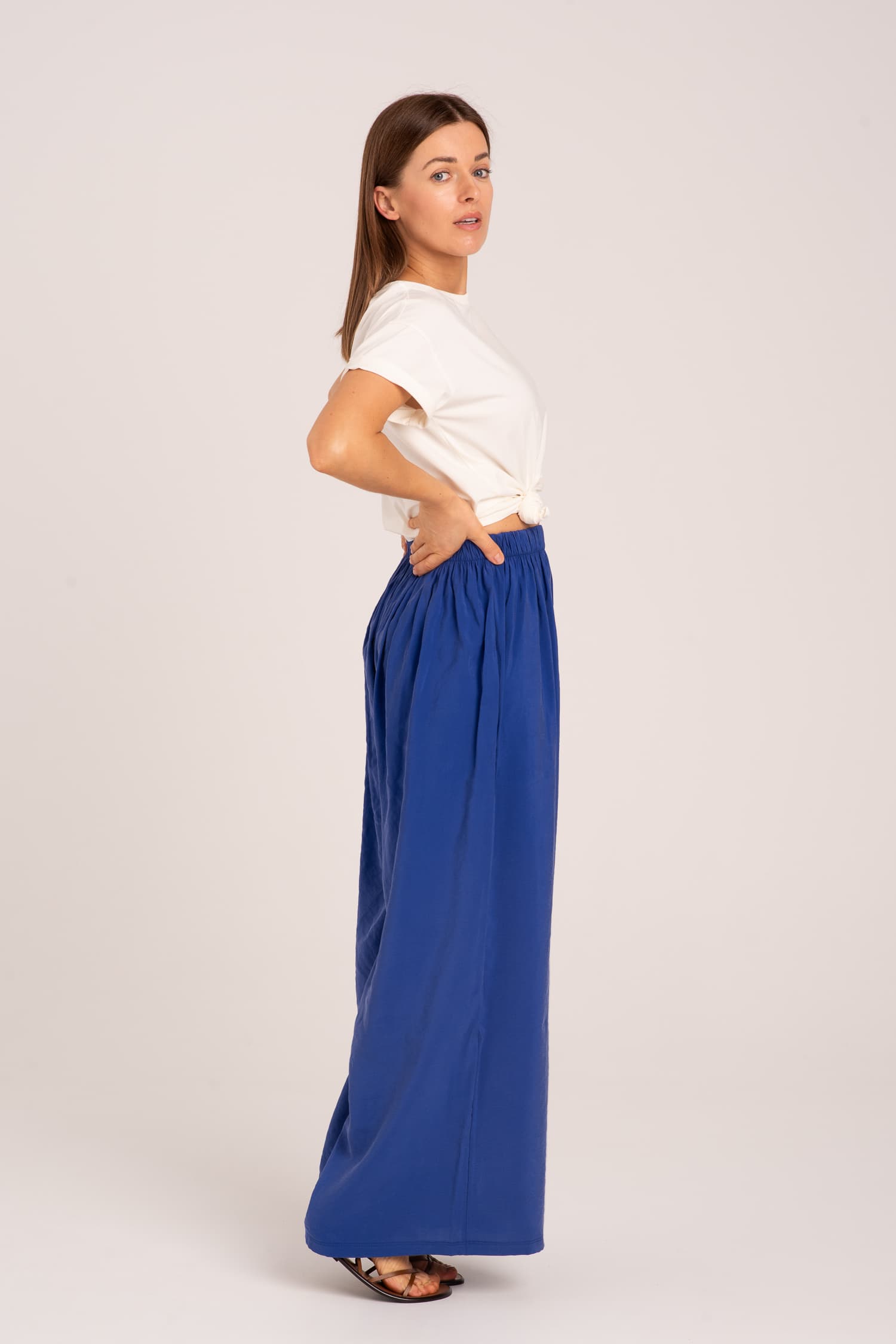 Niebieskie szerokie spodnie z wiskozy Harmony - zdjęcie 4