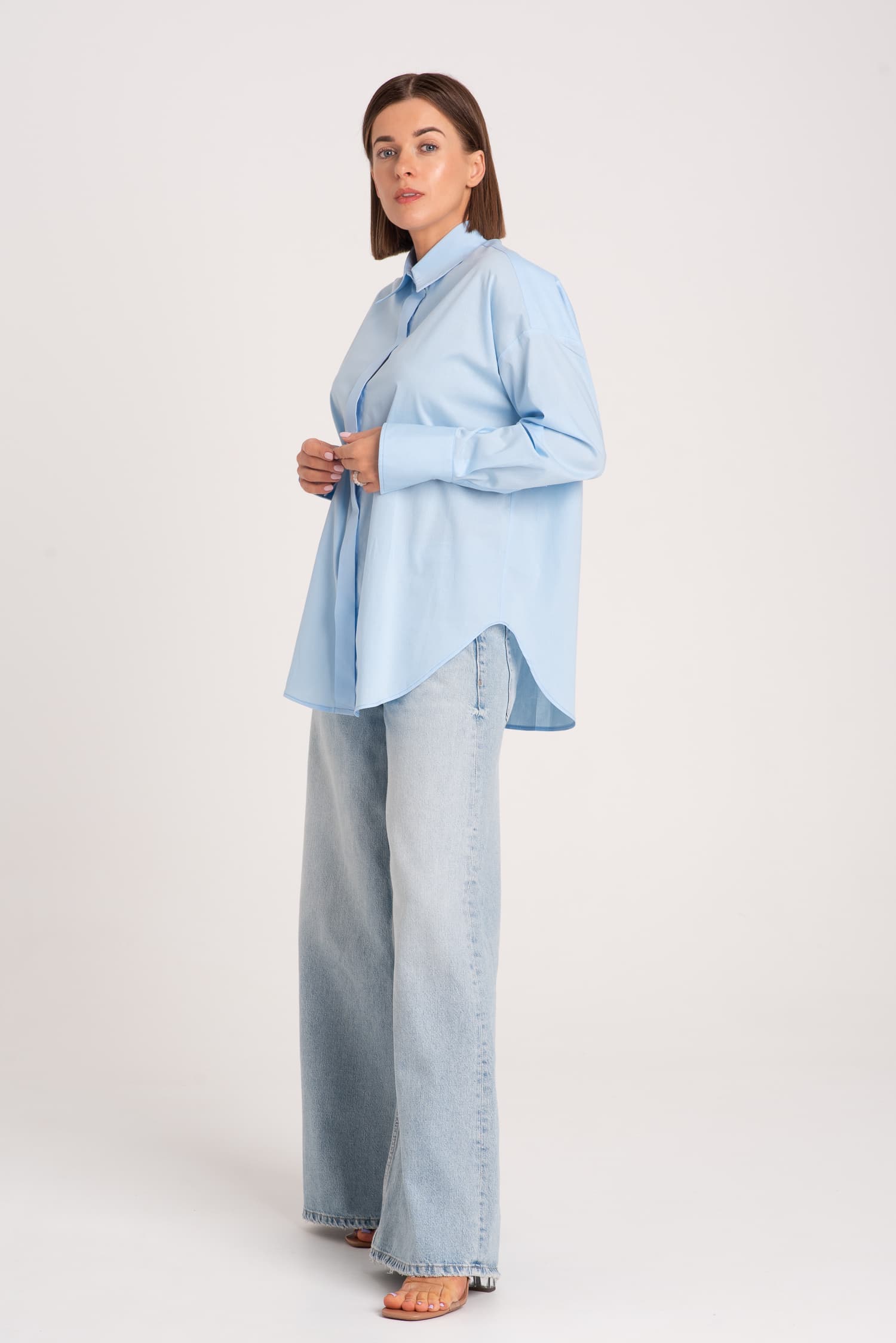 Niebieska bawełniana koszula oversize Laure - zdjęcie 5