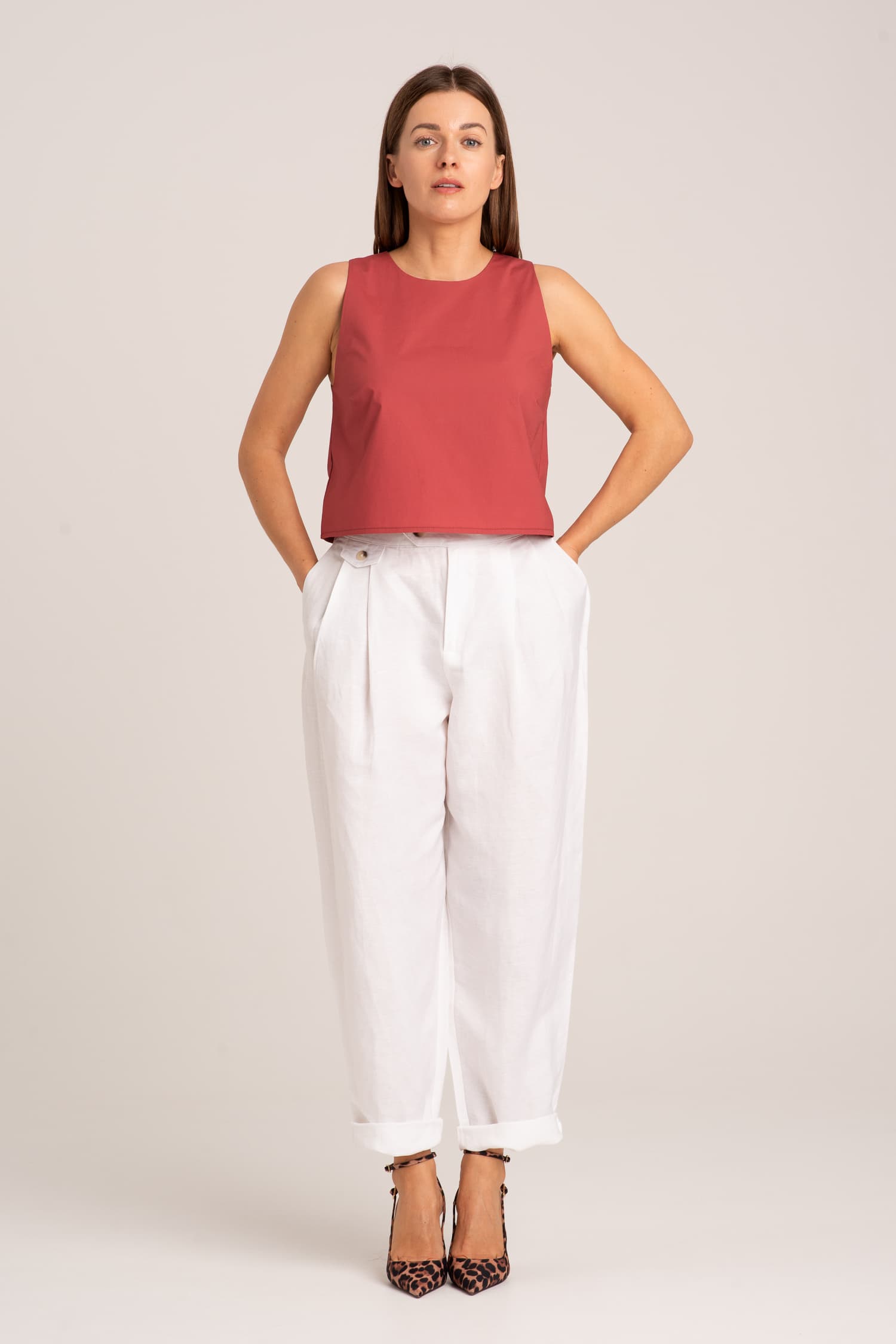 Ceglasty top bez rękawów VERONA - zdjęcie 4