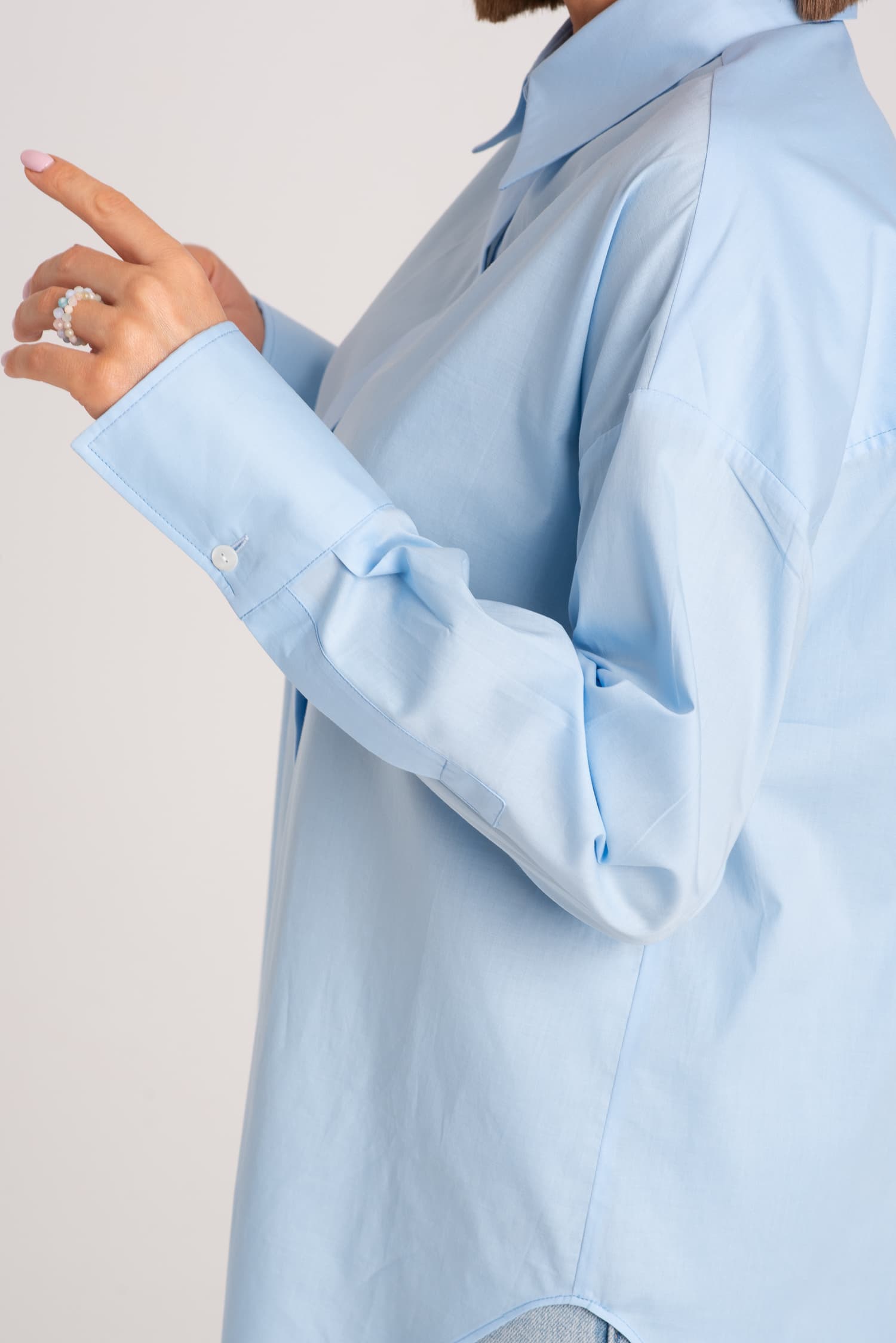 Niebieska bawełniana koszula oversize Laure - zdjęcie 4