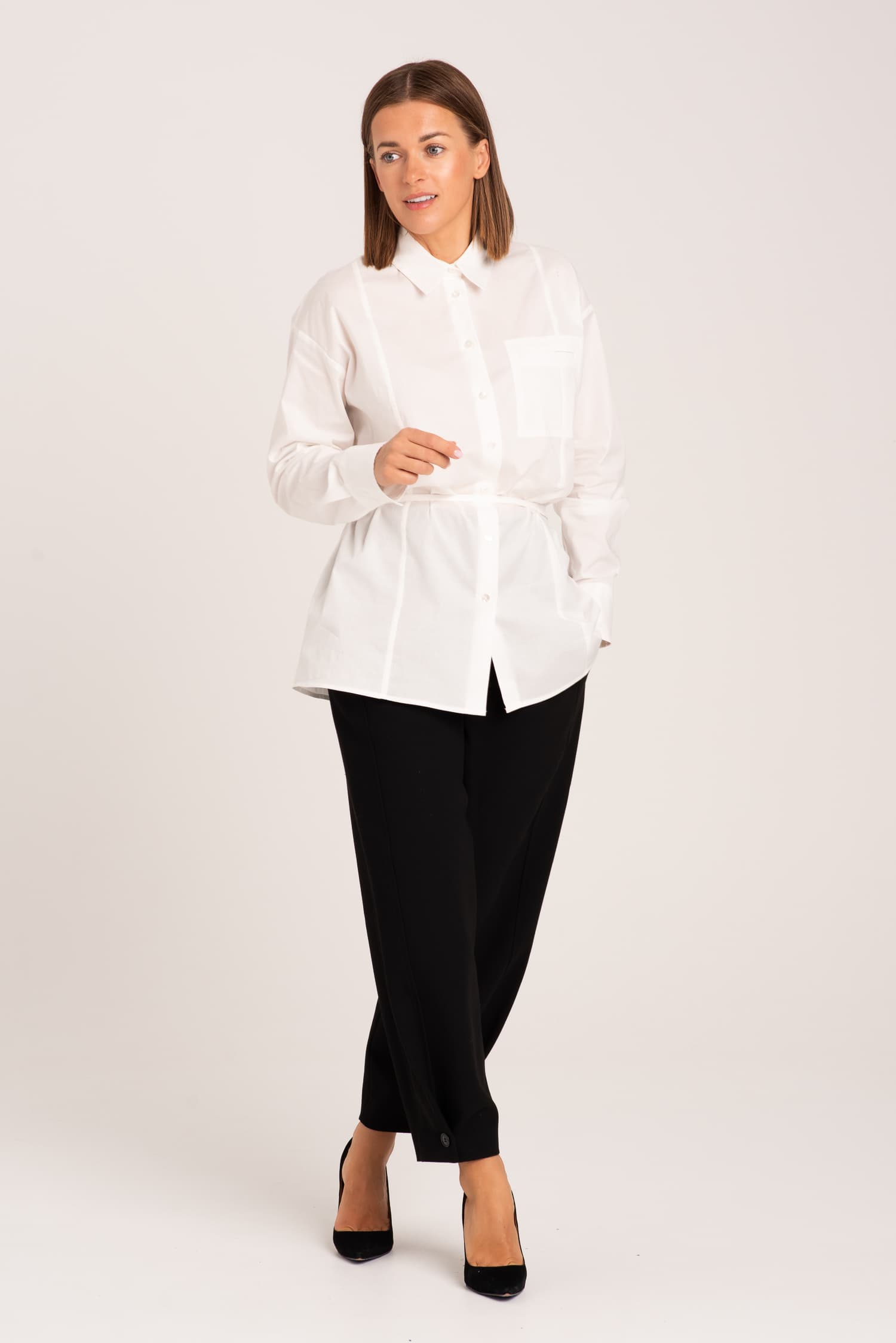 Biała koszula bawełniana z wiązaniem Charlotte - zdjęcie 3